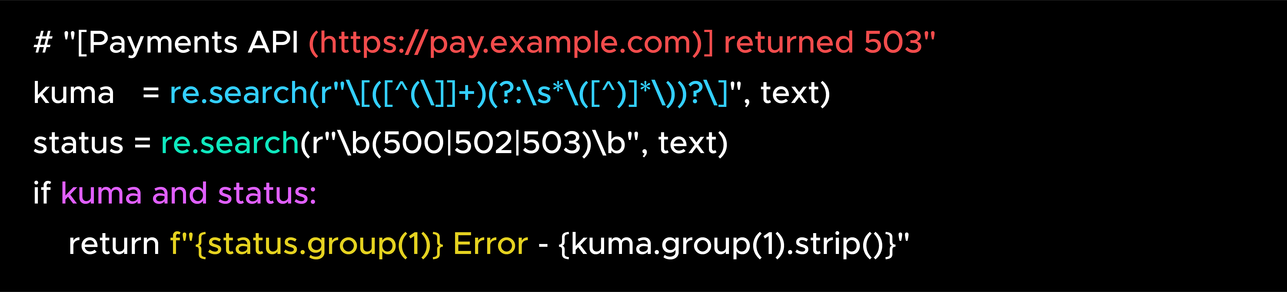 Python regex for parsing monitoring alerts.