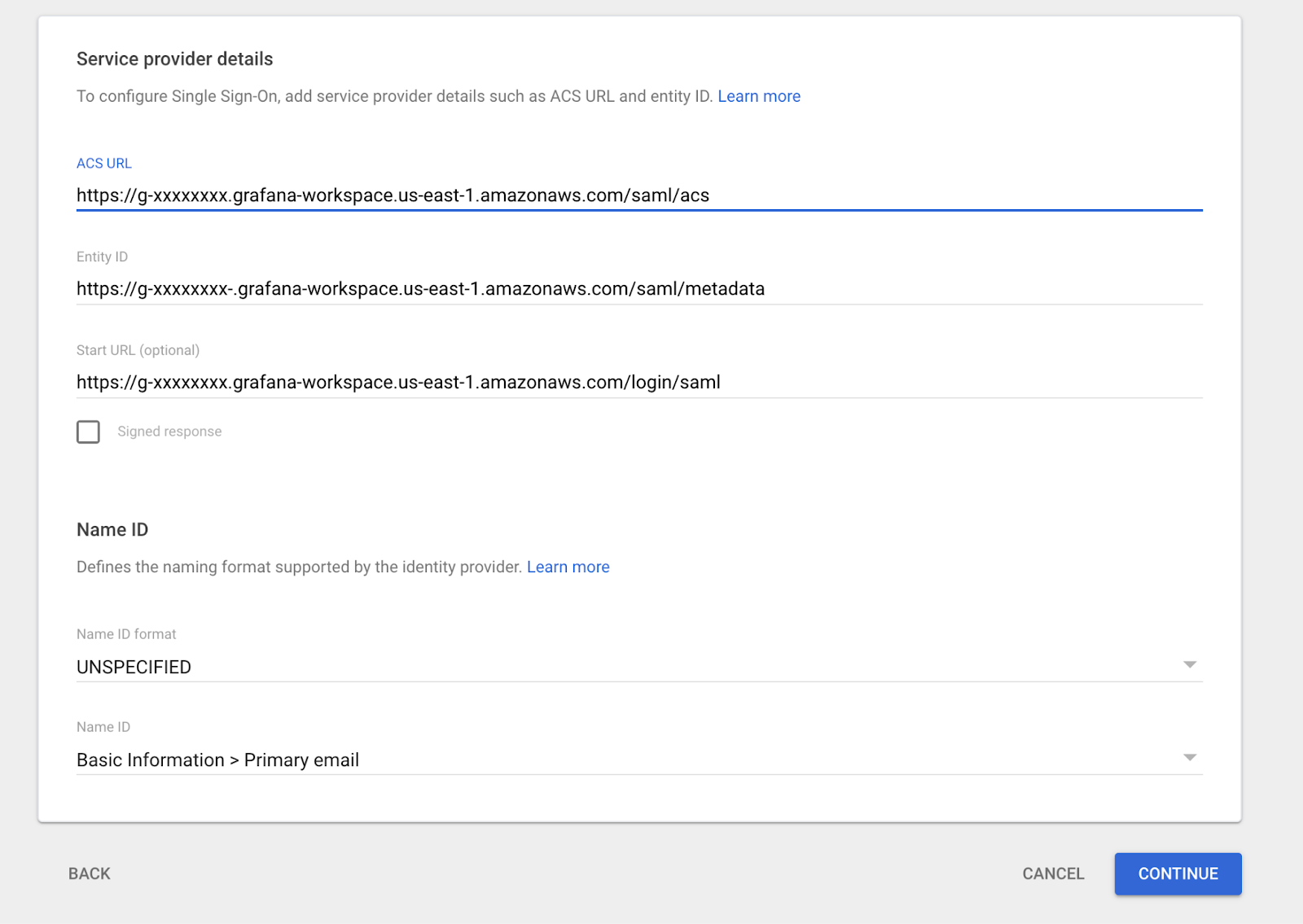 Put these values in the Google Workspace page where you were setting up the SAML app.