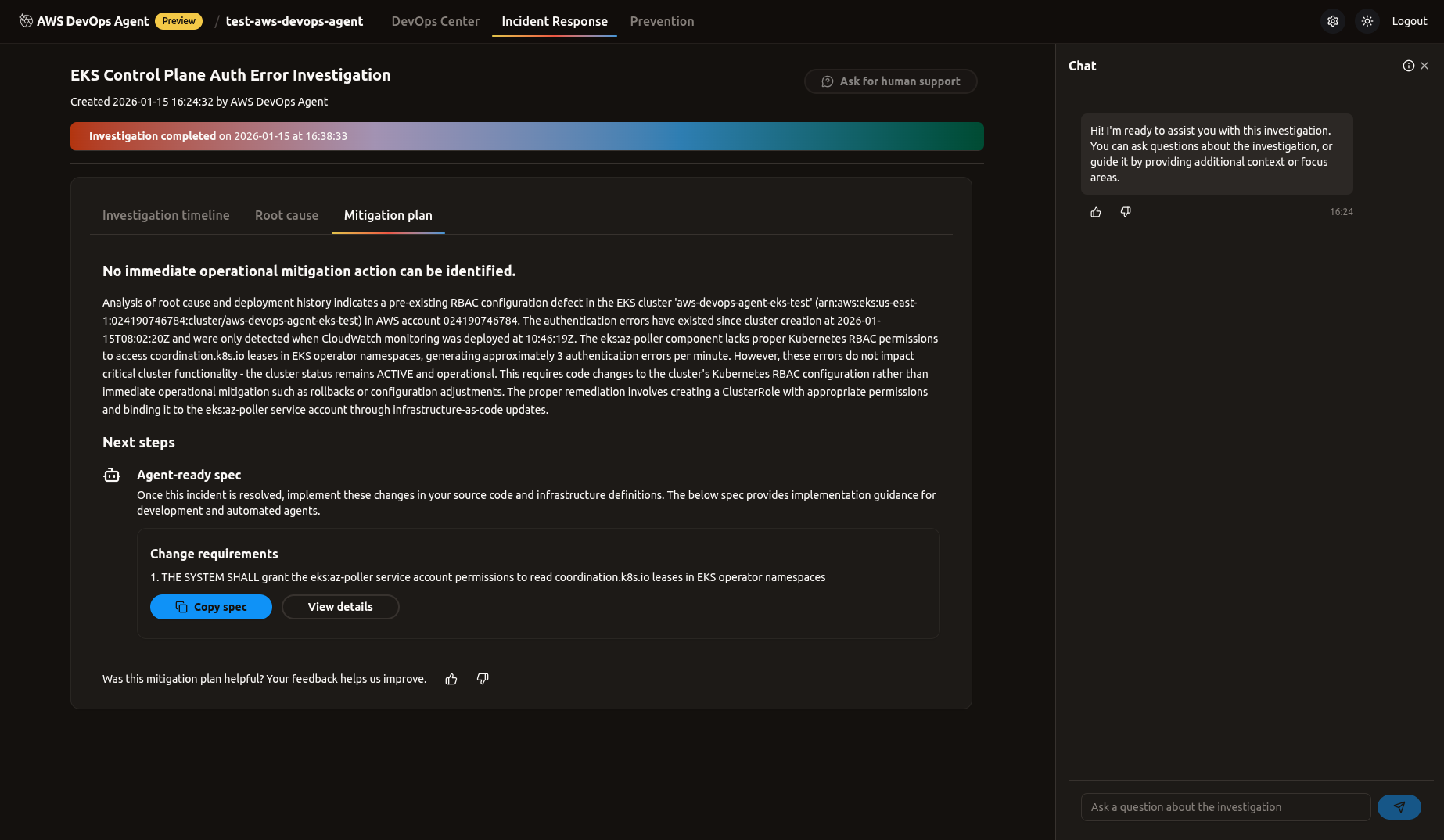 EKS Control Plane Auth Error Investigation