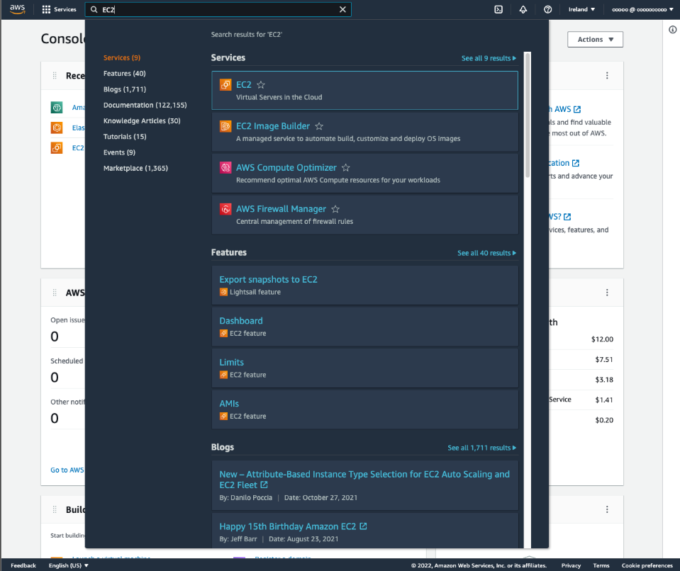 AWS Search Tab