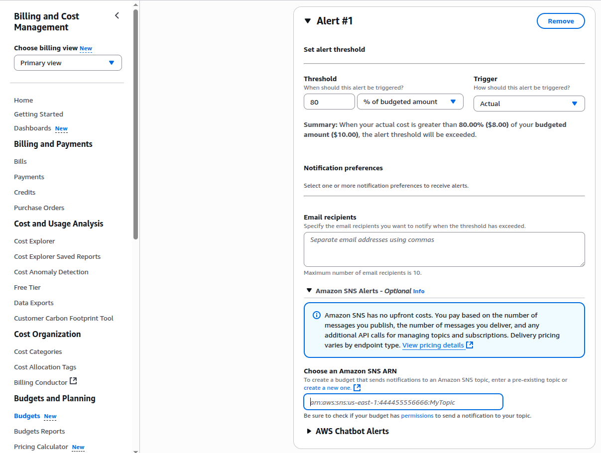 AWS Billing and Cost Management dashboard screenshot