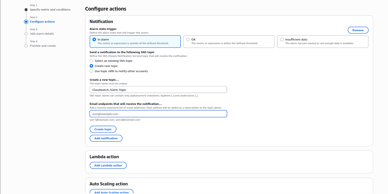 AWS Actions dashboard