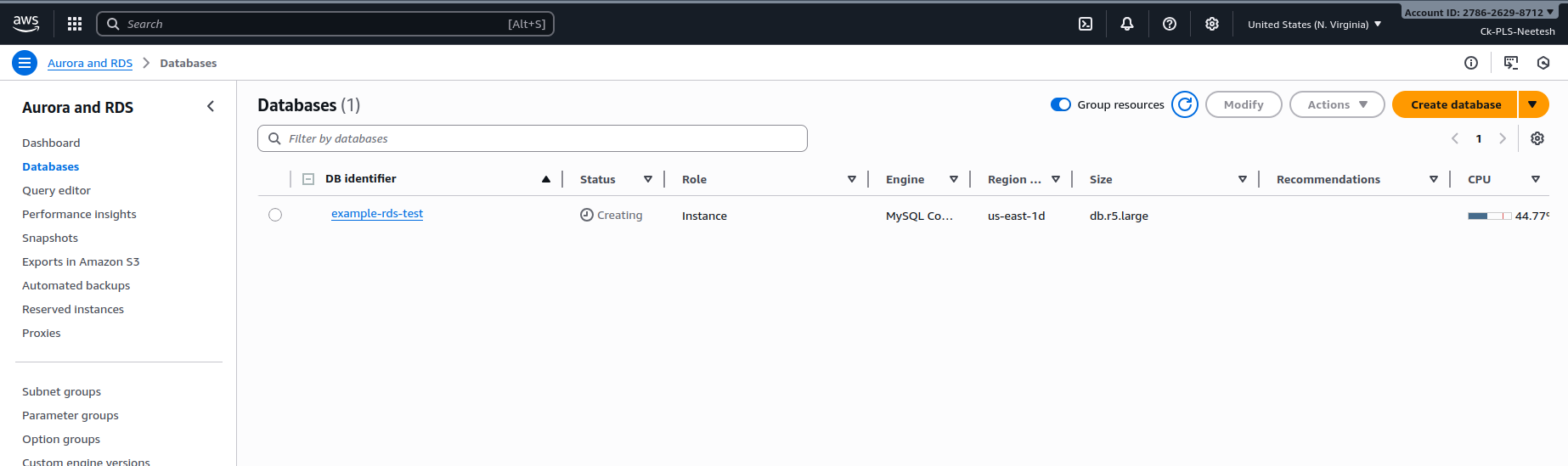 AWS dashboard