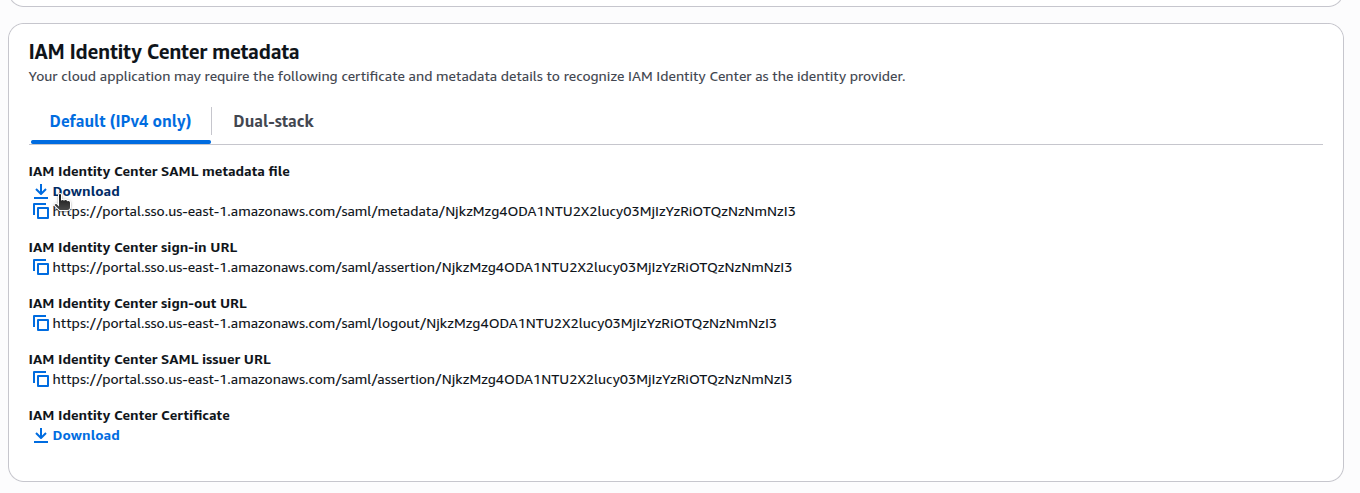 IAM Identity center metadata