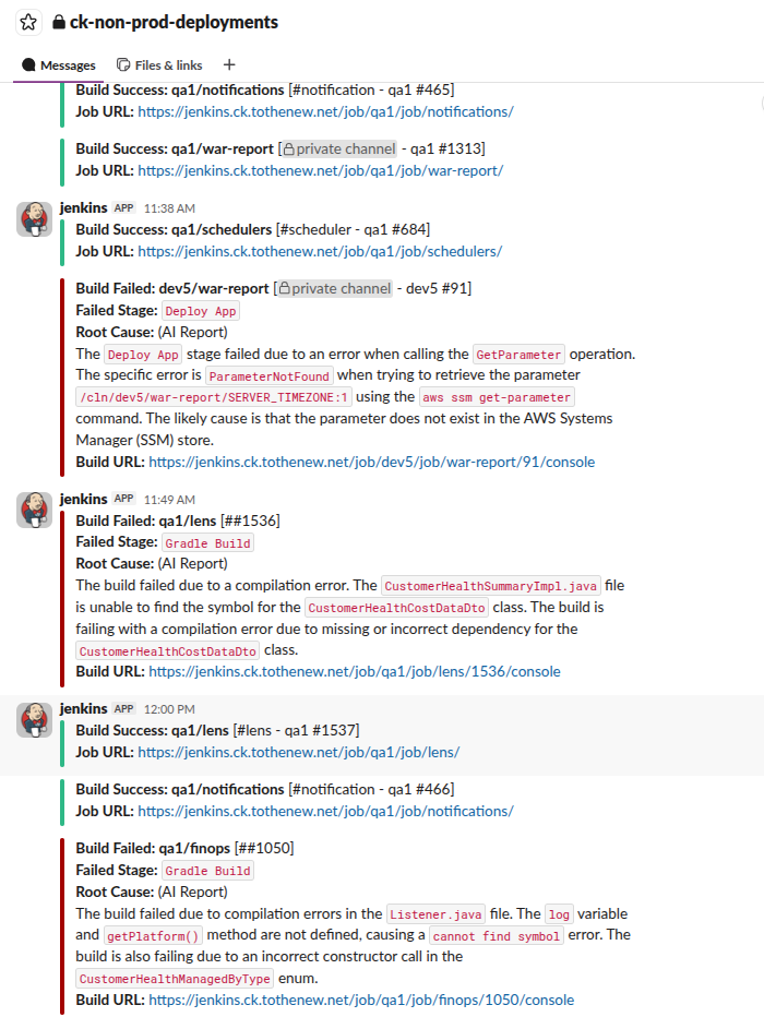 non-prod Jenkins slack message