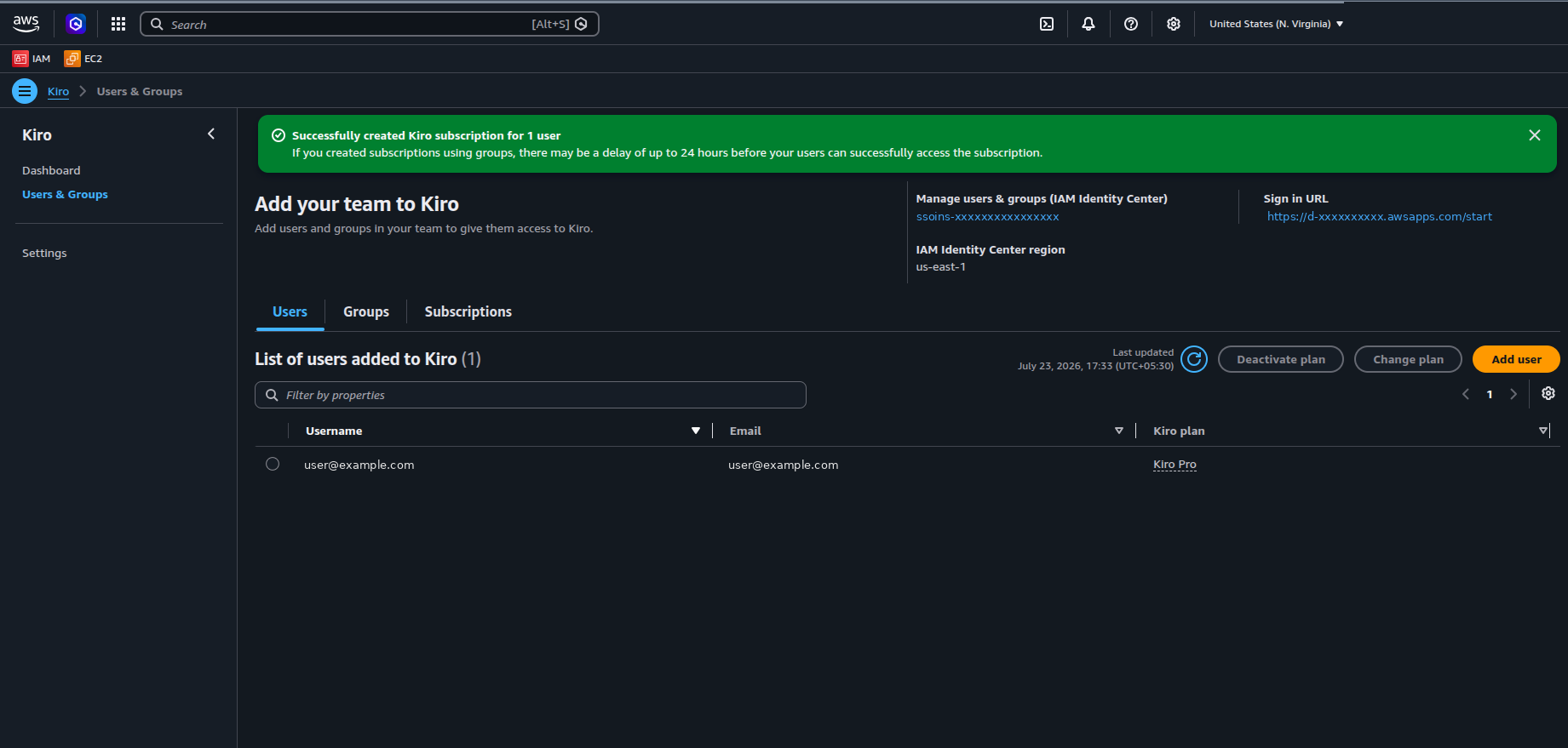 Subscription created for one user
