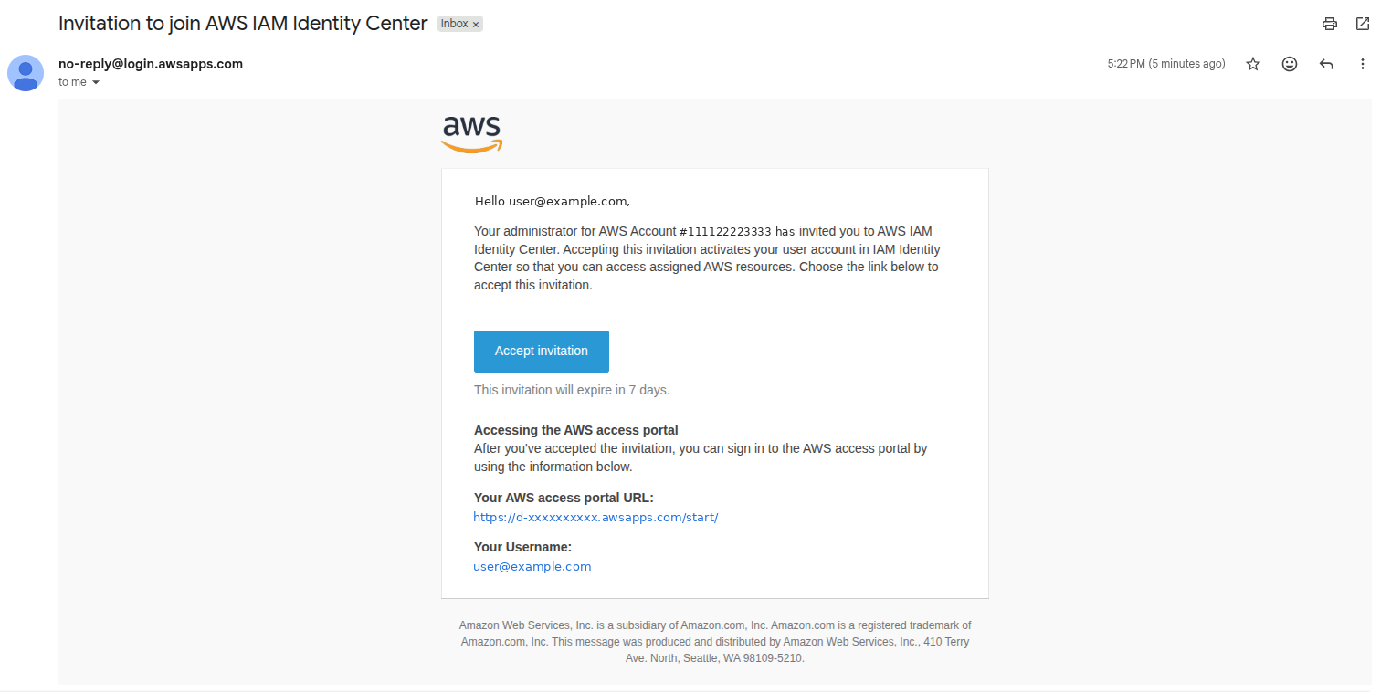 The invitation email, with personal details hidden