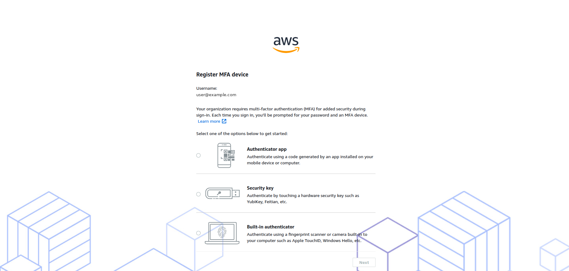 Registering on MFA device