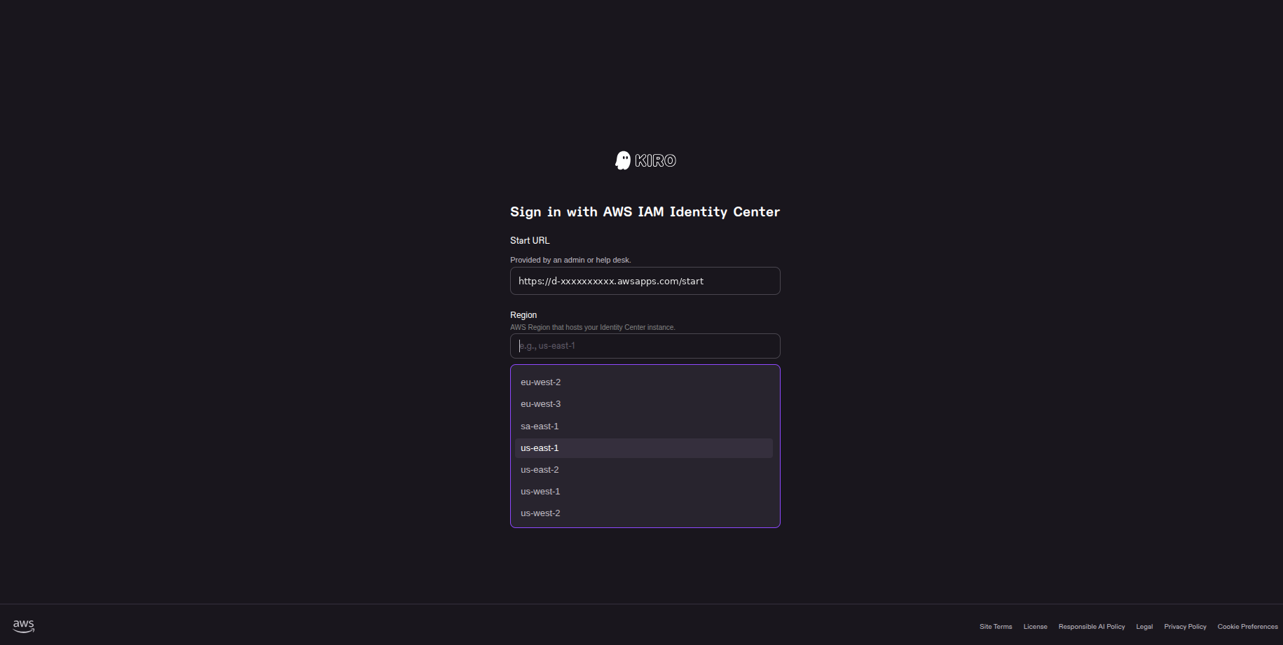 Start URL and Region