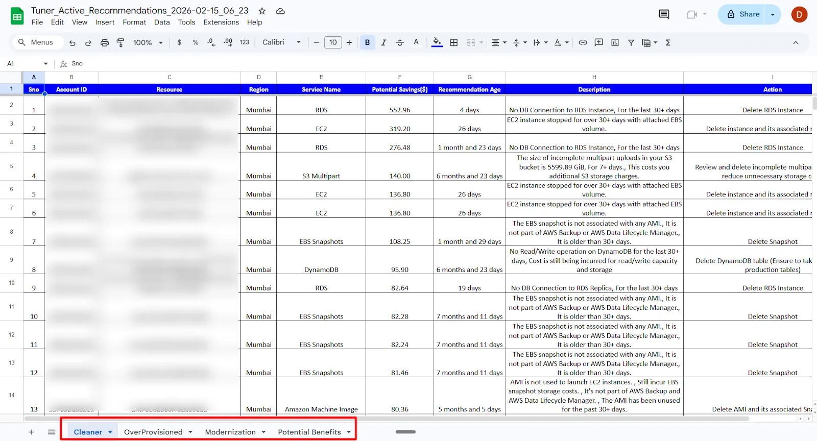 Enhanced Excel Export for Recommendations