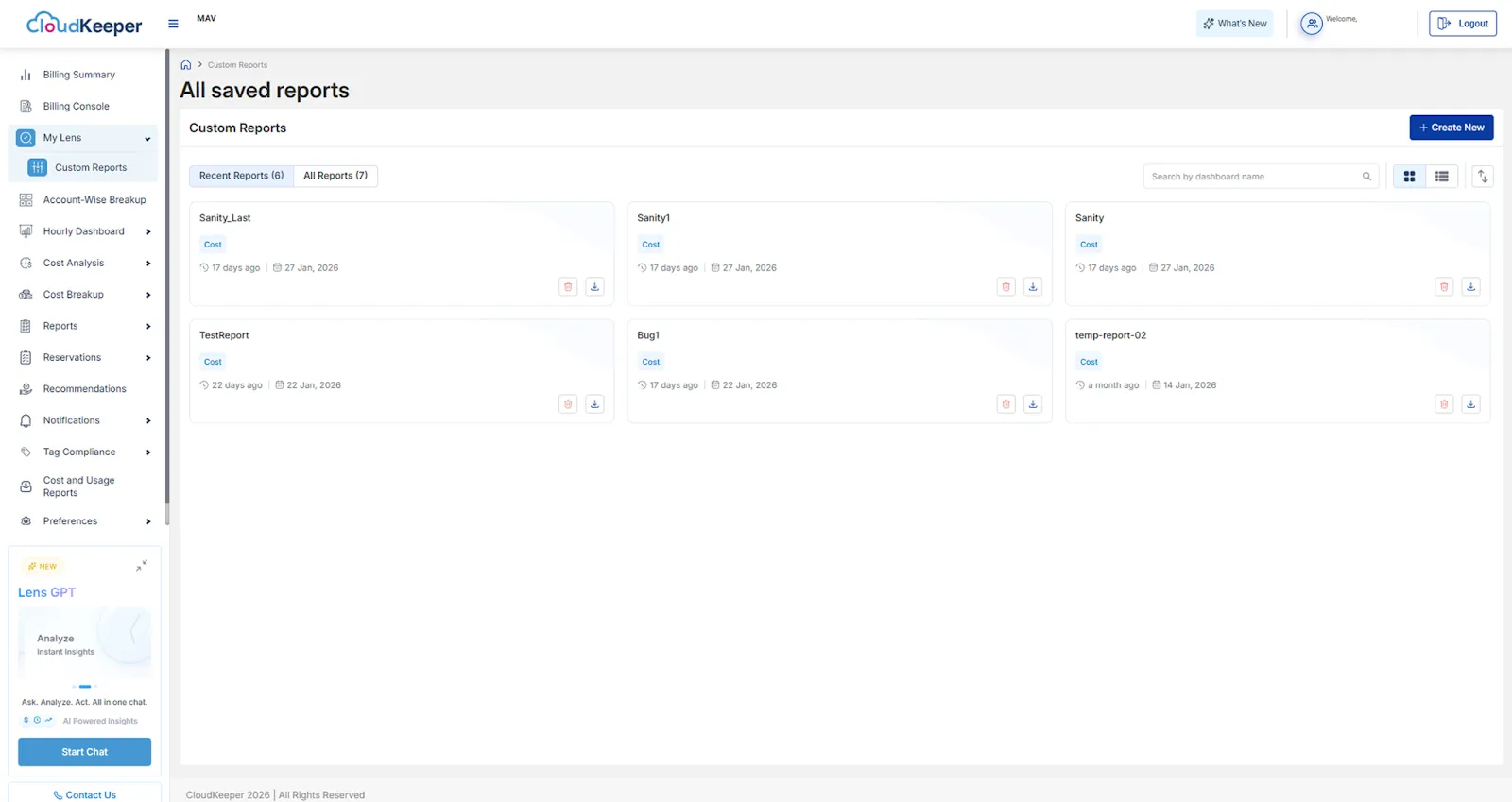 Custom Reports (AWS)