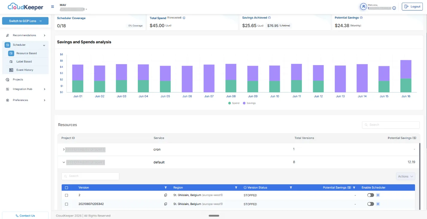 App Engine Scheduler (CloudKeeper Tuner - GCP)