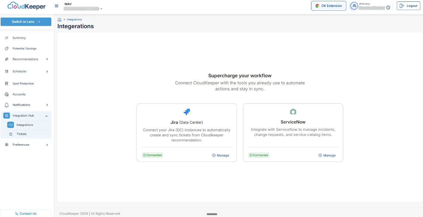 ServiceNow Integration (CloudKeeper Tuner - GCP & AWS)