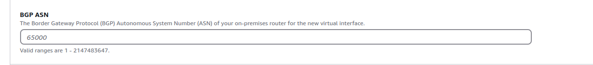 BGP ASN: Use the same ASN as specified during VGW creation.